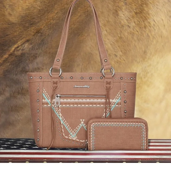 American Bling Shoulder Bags for Women Top-Handle Purse and Handbag 2 PCS Set - Picture 2 of 7